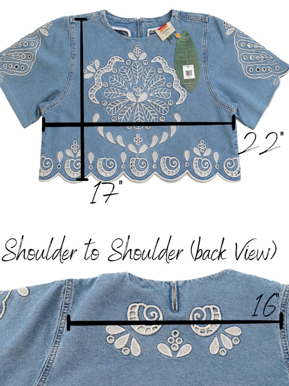 💙 FARM Rio Denim Richelieu Cropped Blouse – NWT – Size Large - Picture 6 of 6